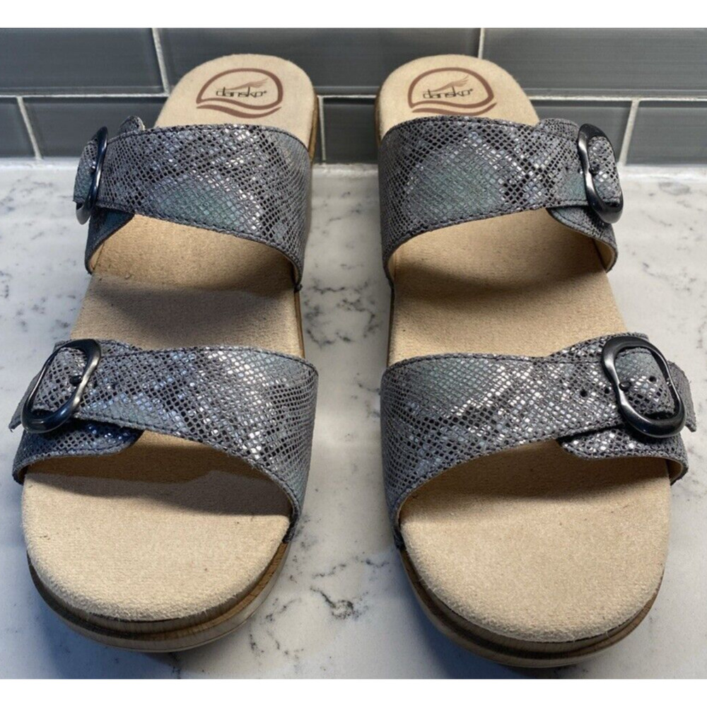 NWOB! Dansko Sophie Green Silver Snake Double Buckle Leather Sandals 42 Comfort - Picture 2 of 8